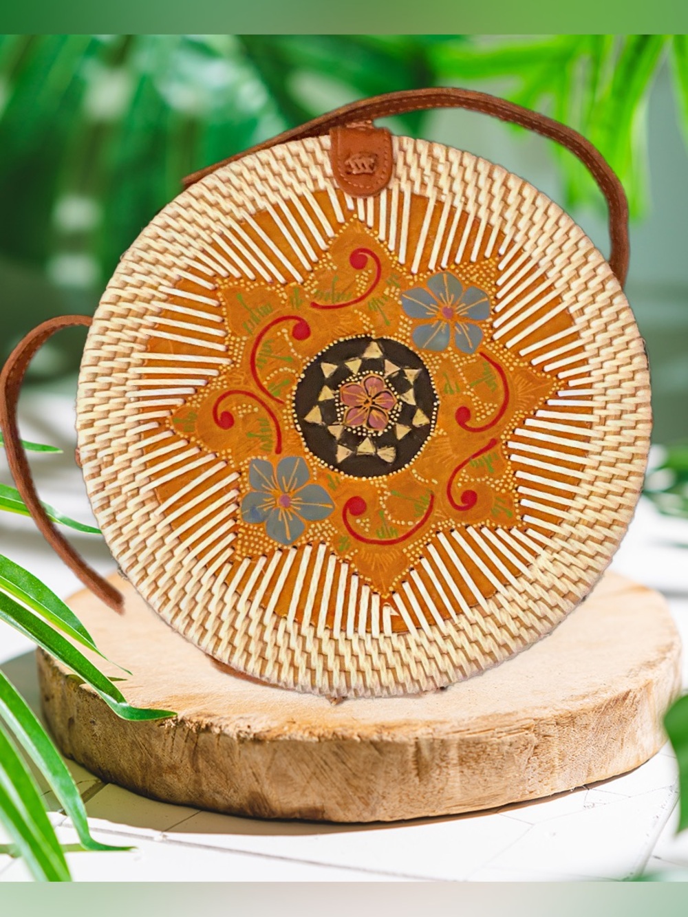 Handwoven Balinese Round Rattan Crossbody Bag